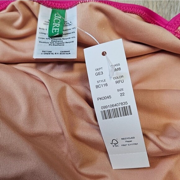 J. Crew Ruched V Neck One Piece Swimsuit Women's Plus 22 Fuchsia Pink Long Torso - Picture 5 of 8